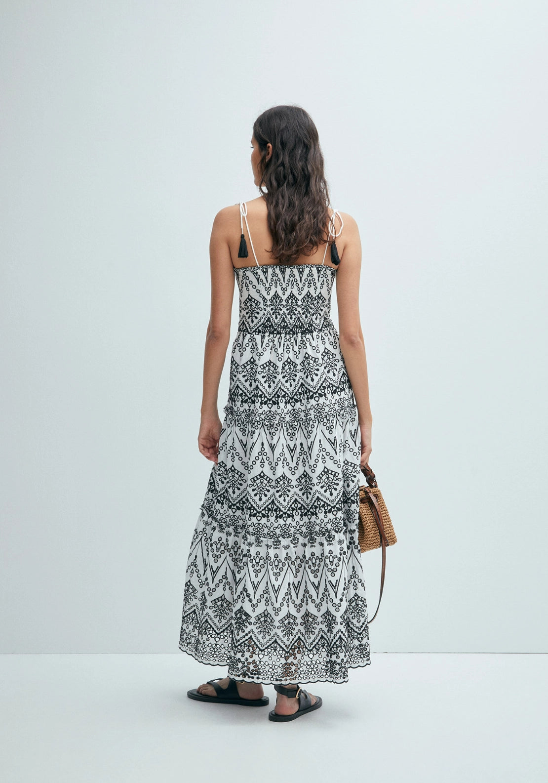 Contrast Schiffli Dress - White &amp; Black