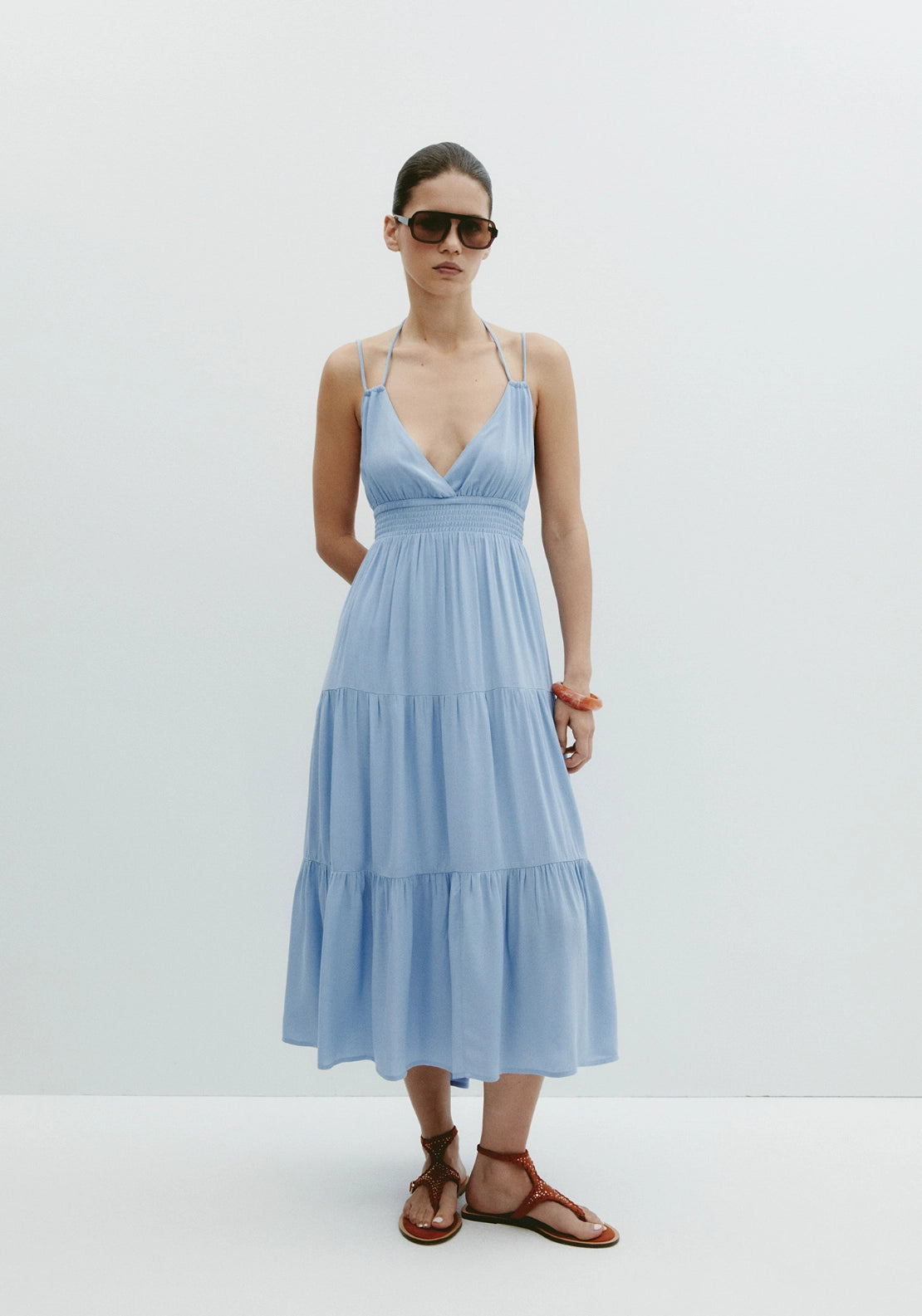 Strappy Tiered Dress - Blue