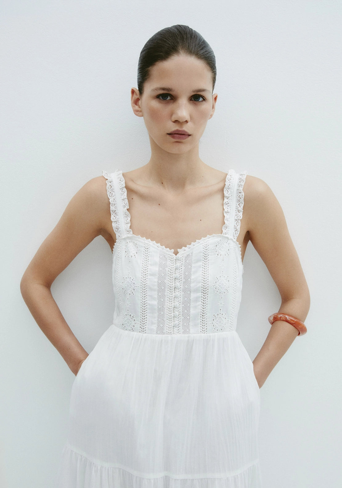 Tiered Lace Dress - White