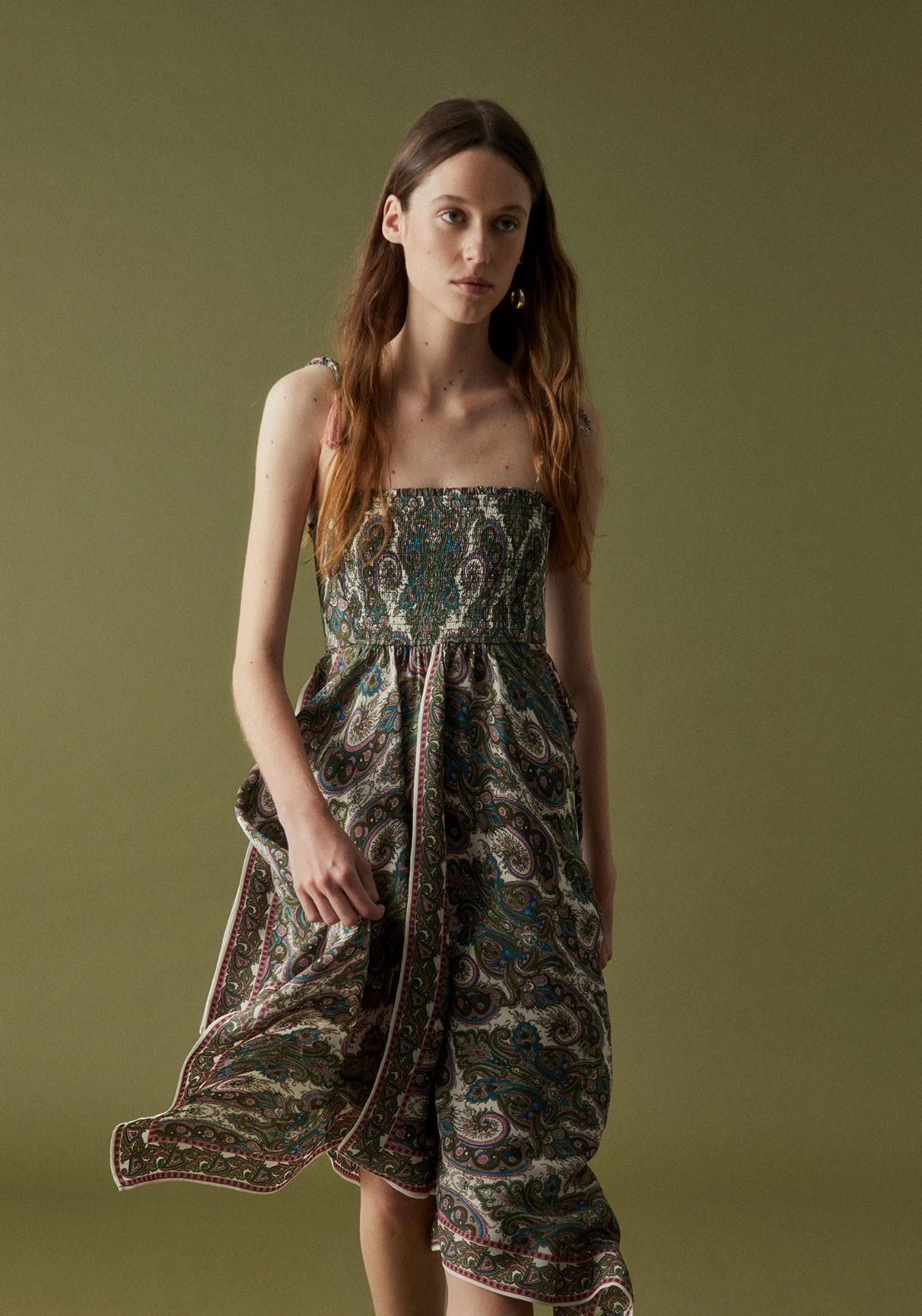 Sleeveless Printed Dress - Beige
