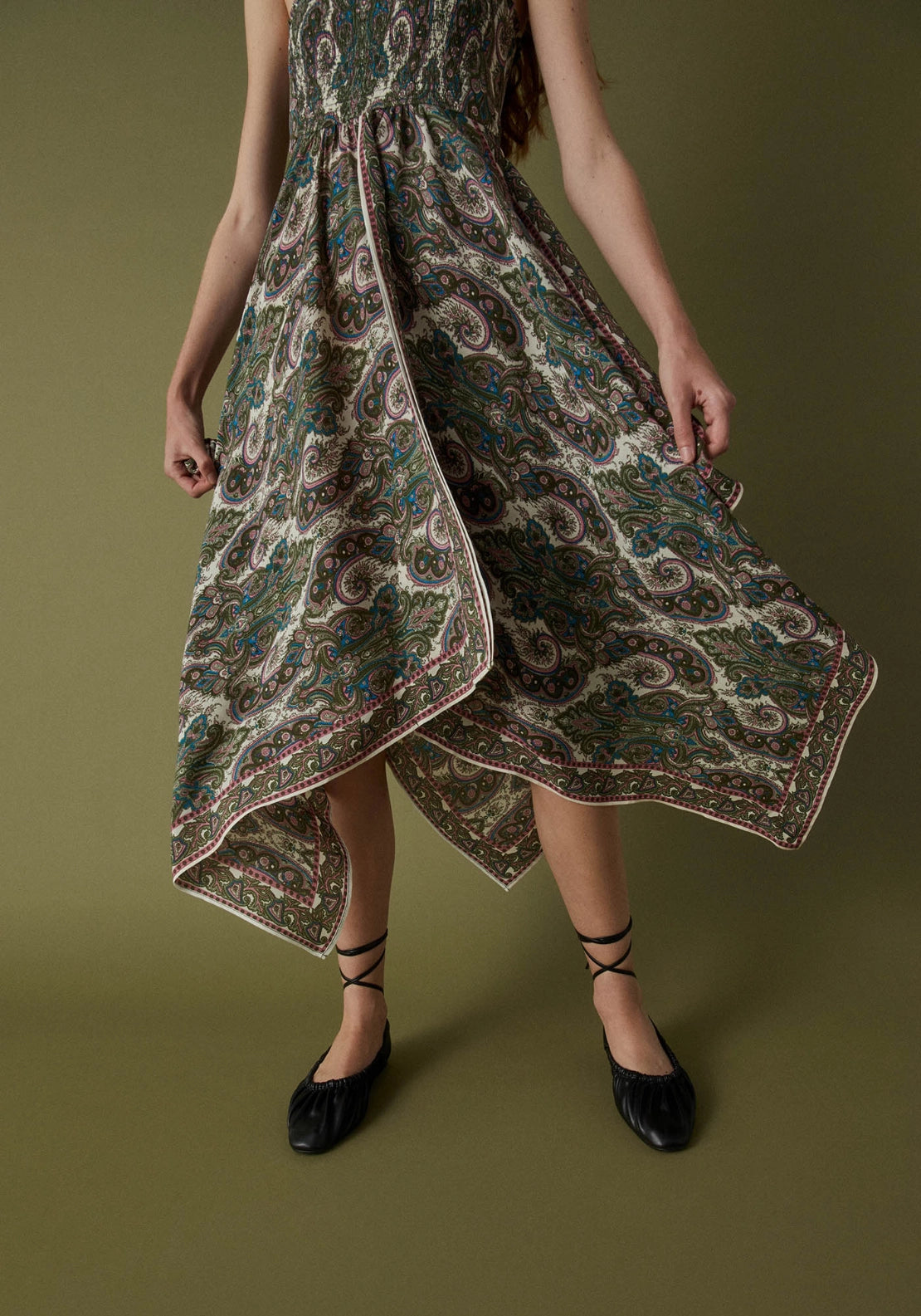 Sleeveless Printed Dress - Beige