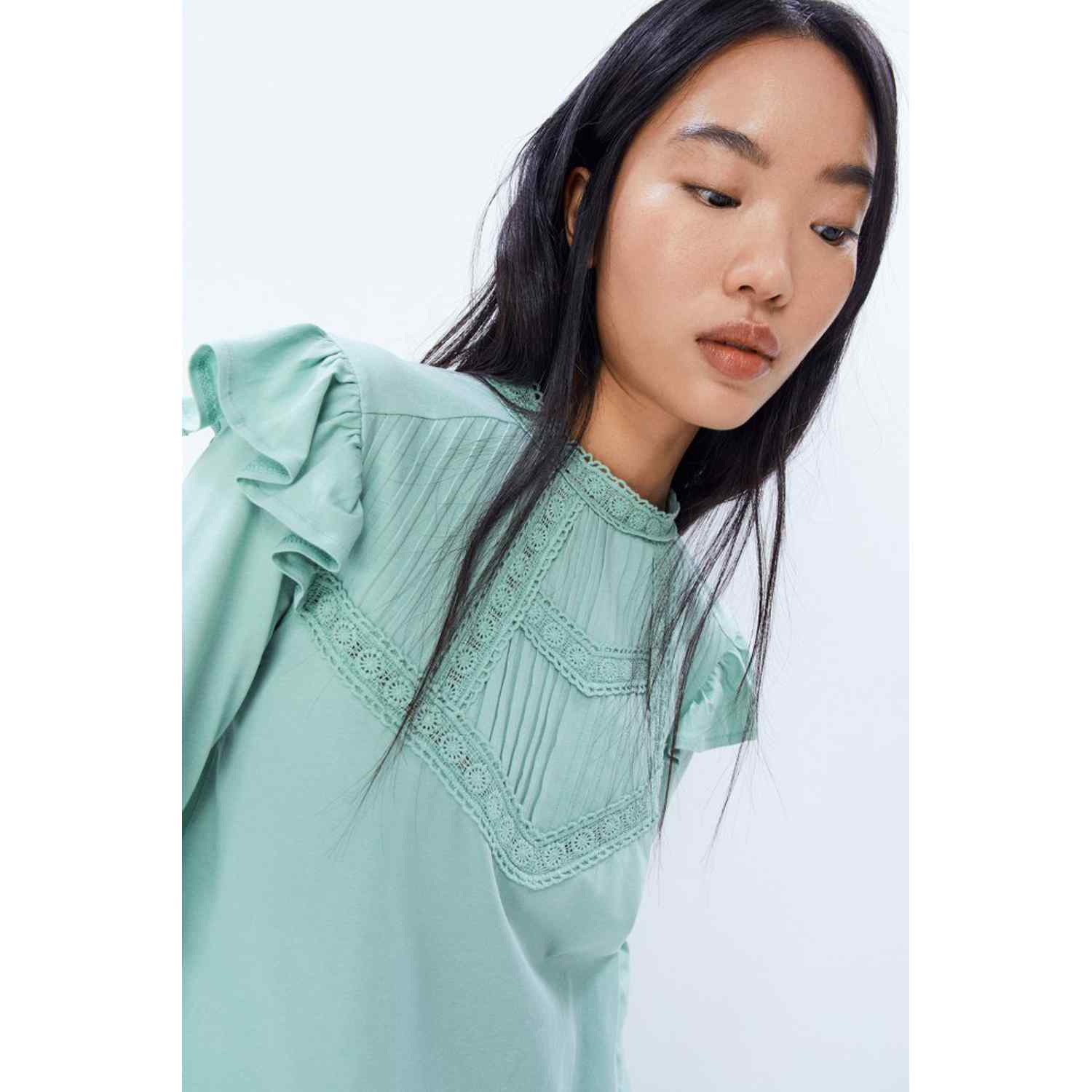 Sfera Long Sleeve Romantic Top - Green 3 Shaws Department Stores