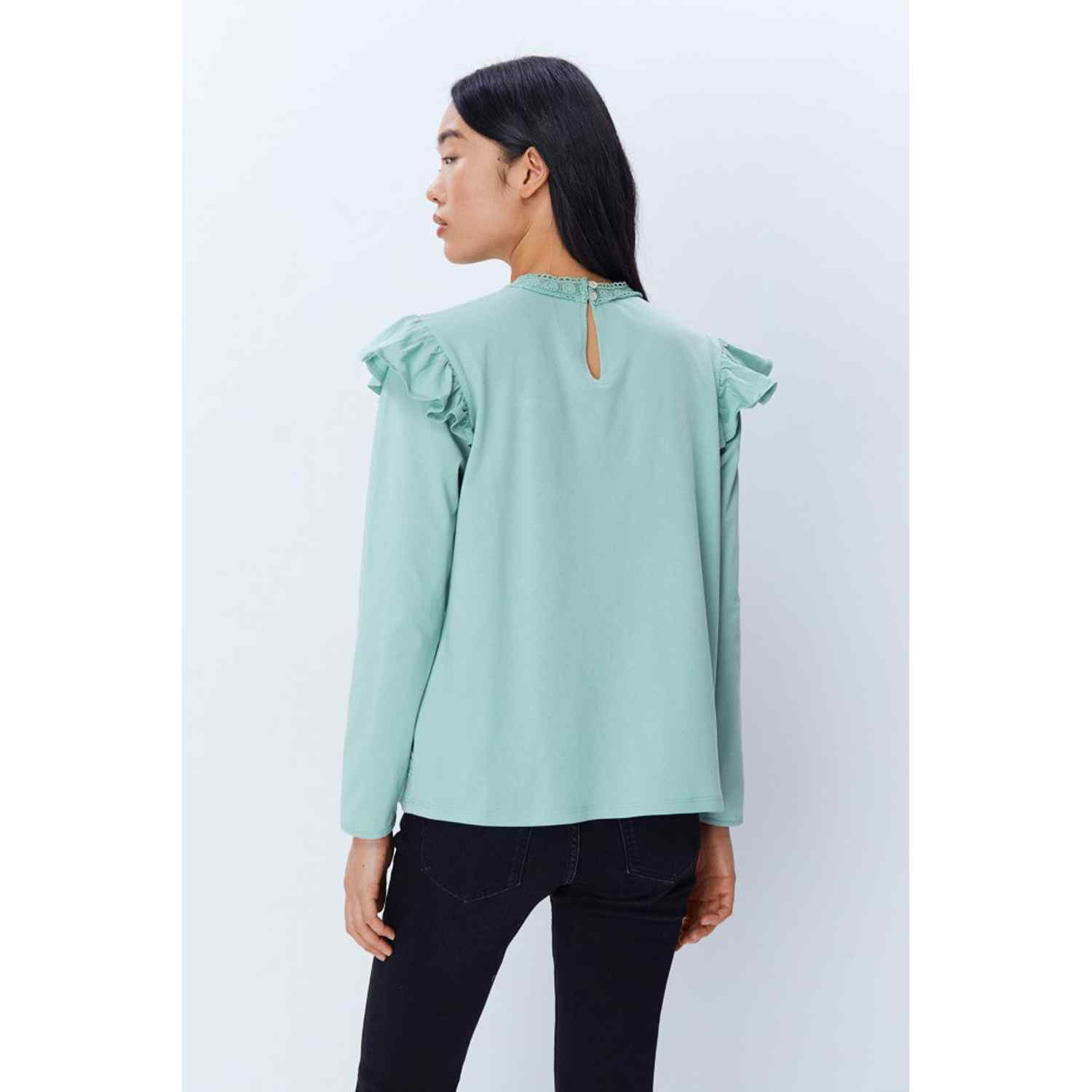 Sfera Long Sleeve Romantic Top - Green 4 Shaws Department Stores