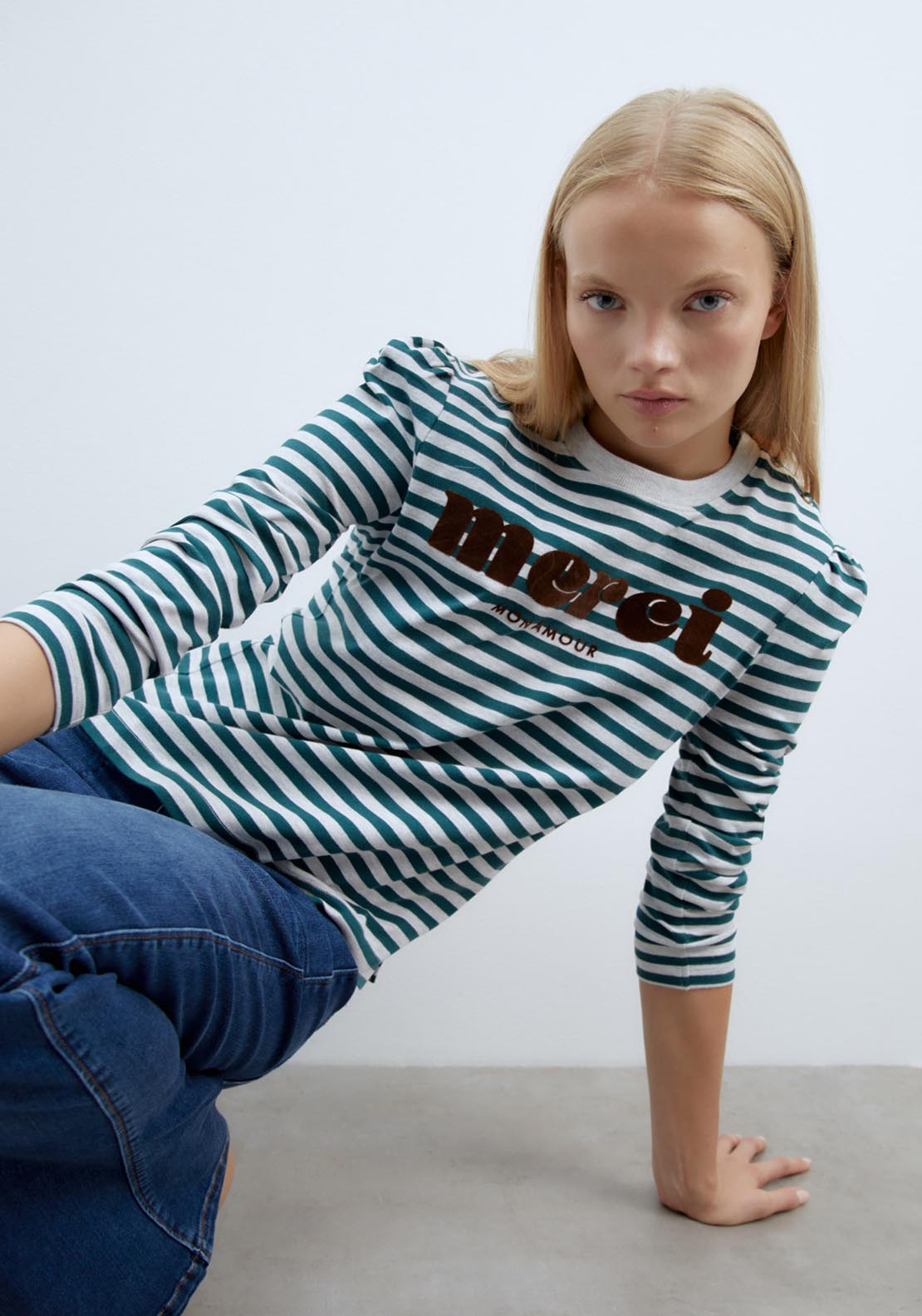 Sfera Stripes graphic-print long-sleeved T-shirt - Green Bottle 1 Shaws Department Stores