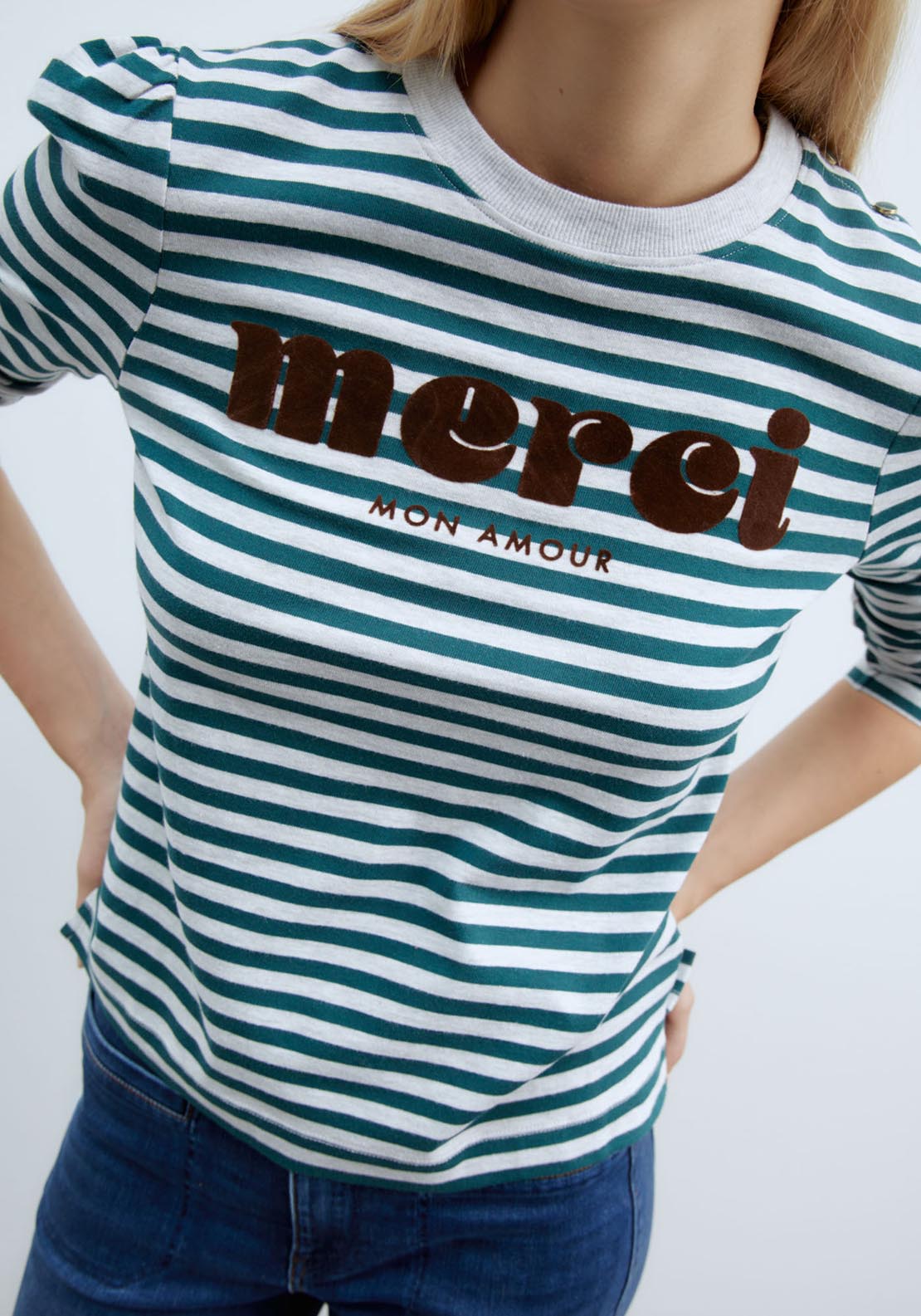Sfera Stripes graphic-print long-sleeved T-shirt - Green Bottle 3 Shaws Department Stores