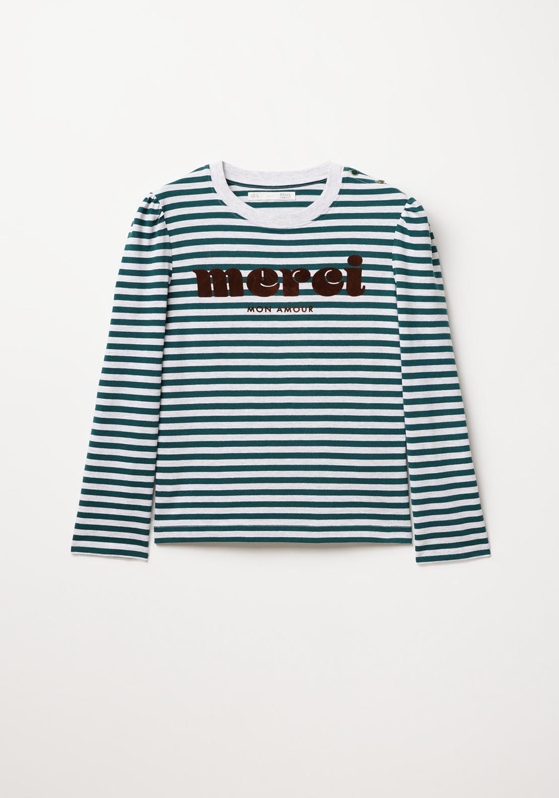 Sfera Stripes graphic-print long-sleeved T-shirt - Green Bottle 5 Shaws Department Stores