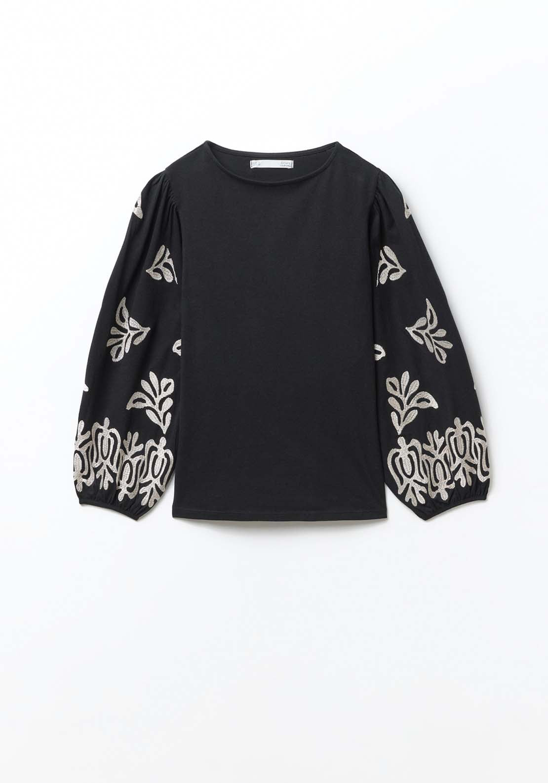 Sfera Embroidered Sleeve Blouse - Black 6 Shaws Department Stores