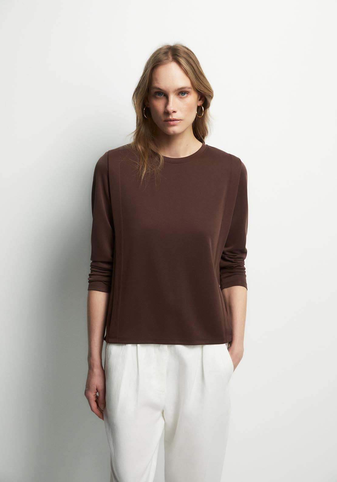 Long Sleeve Basic Top - Brown
