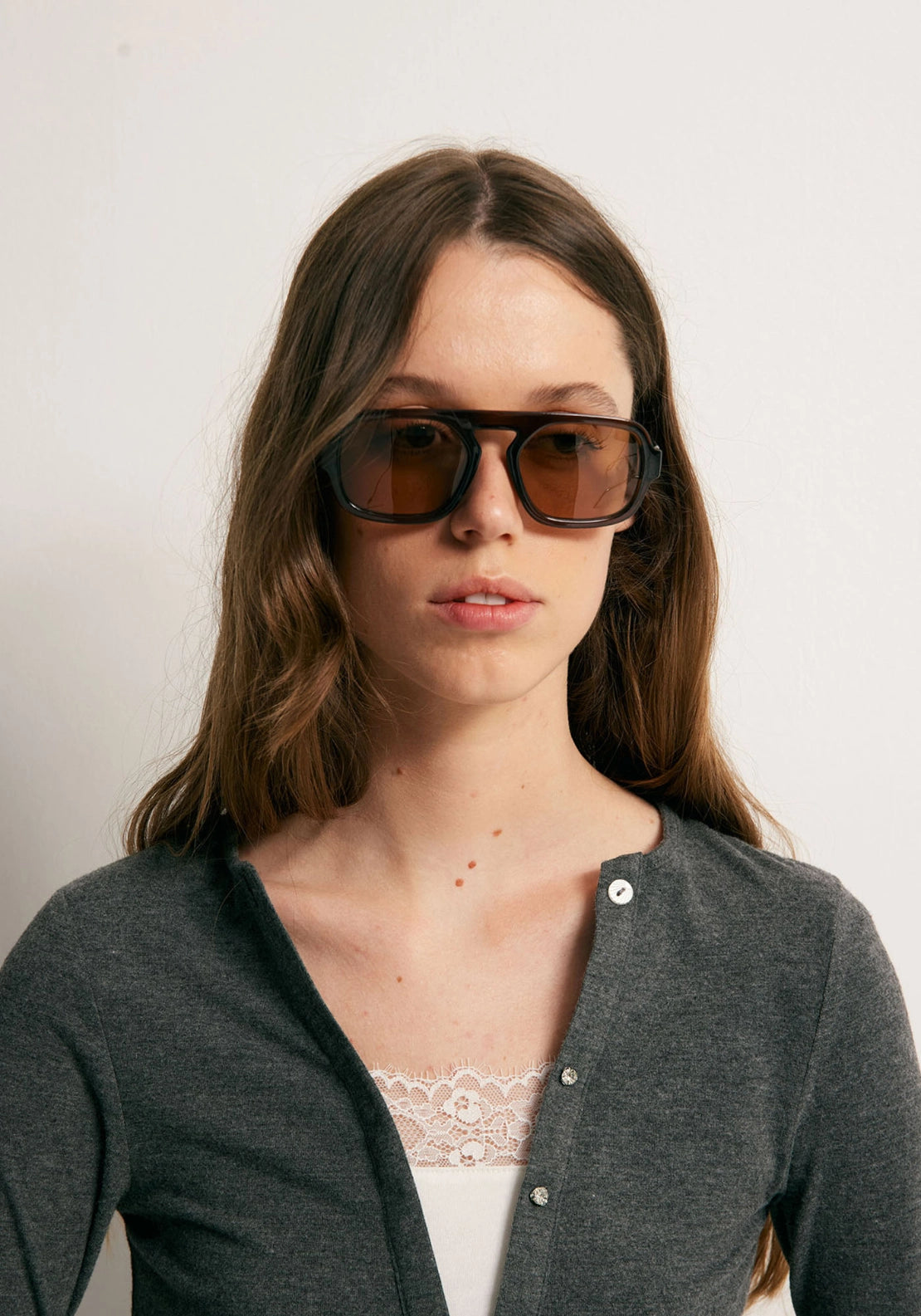 Lace Detail Long Sleeve T-Shirt - Grey