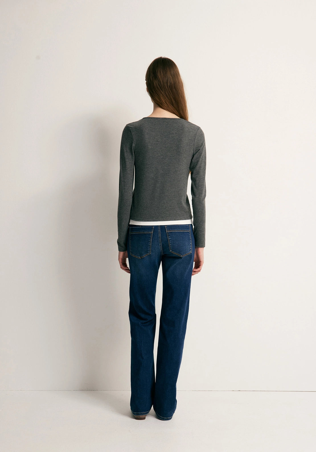 Lace Detail Long Sleeve T-Shirt - Grey