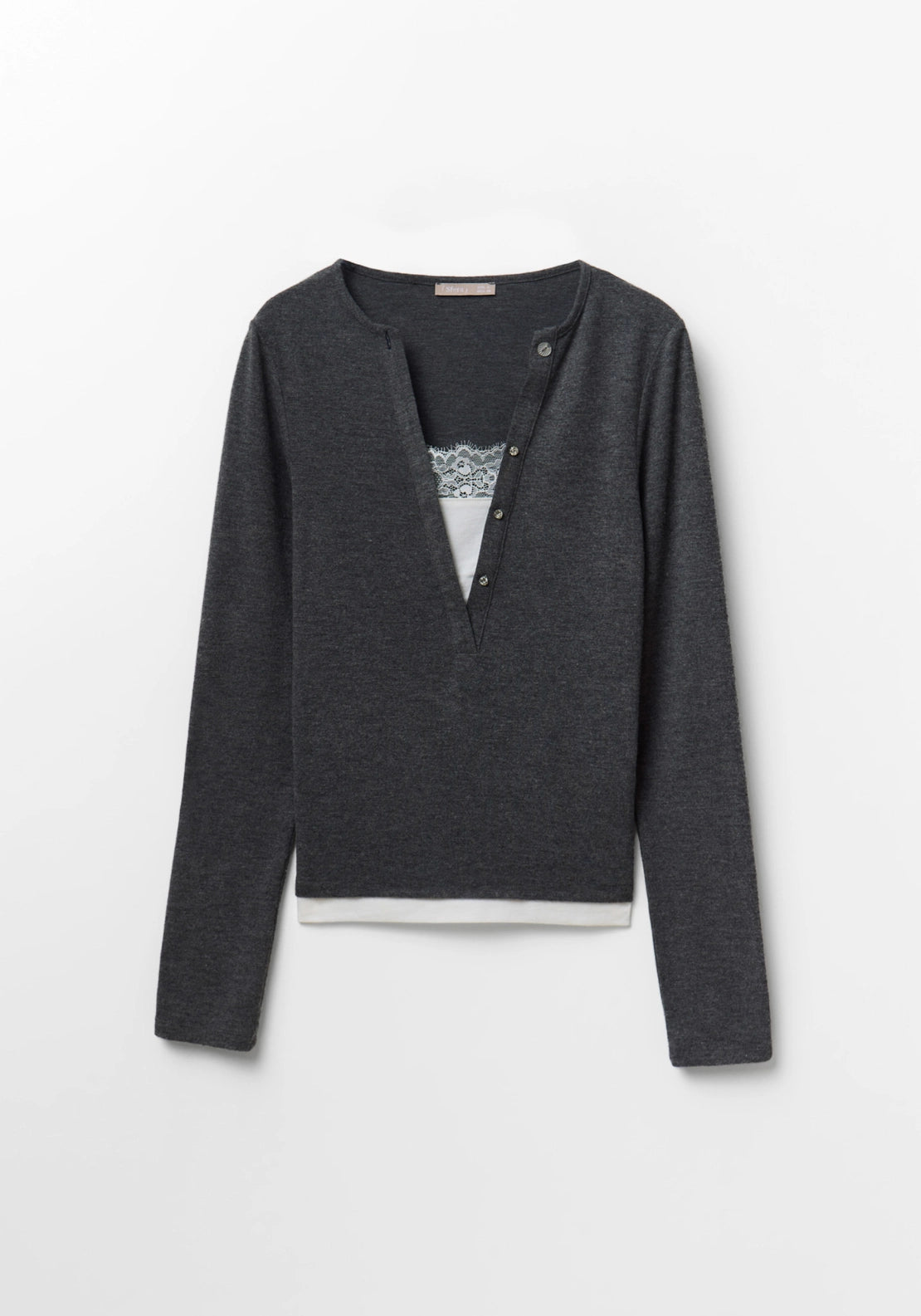 Lace Detail Long Sleeve T-Shirt - Grey