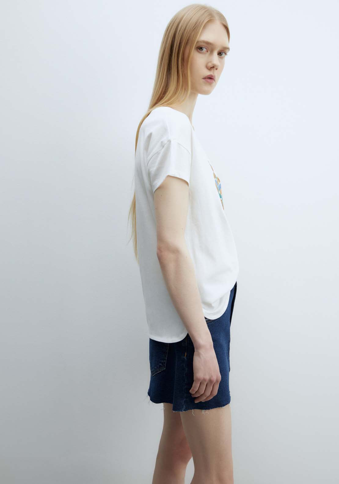 Sfera Short sleeve Sequin T-Shirt - White 2 Shaws Department Stores