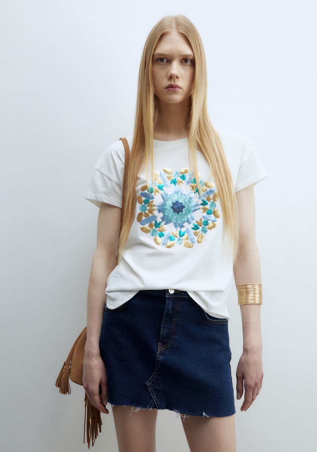 Sfera Short sleeve Sequin T-Shirt - White 1 Shaws Department Stores