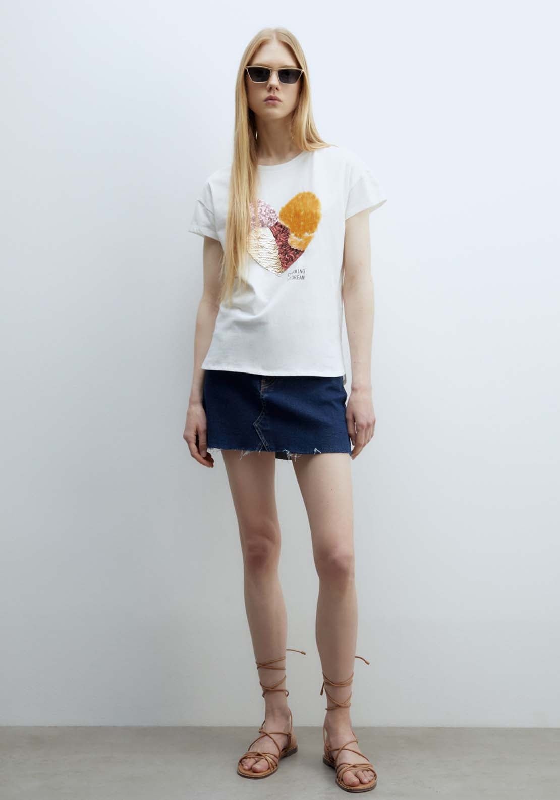Sfera Short sleeve Sequin T-Shirt - White 4 Shaws Department Stores
