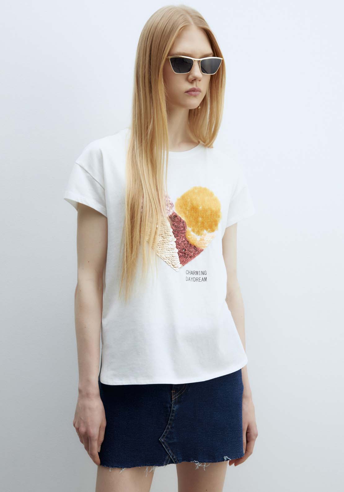 Sfera Short sleeve Sequin T-Shirt - White 1 Shaws Department Stores