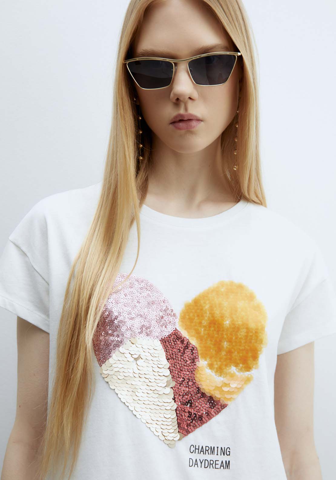 Sfera Short sleeve Sequin T-Shirt - White 3 Shaws Department Stores