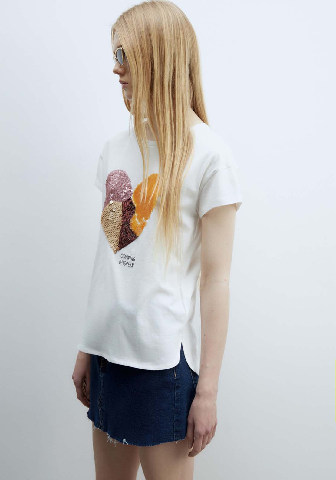 Sfera Short sleeve Sequin T-Shirt - White 2 Shaws Department Stores