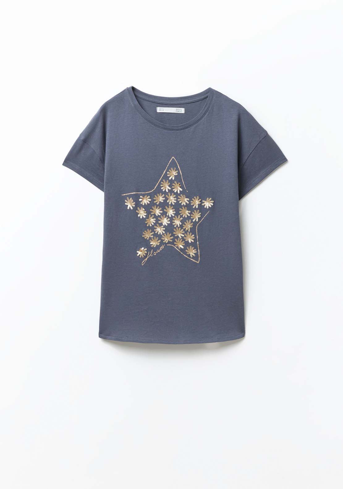 Sfera Short sleeve Sequin T-Shirt - Lead 1 Shaws Department Stores
