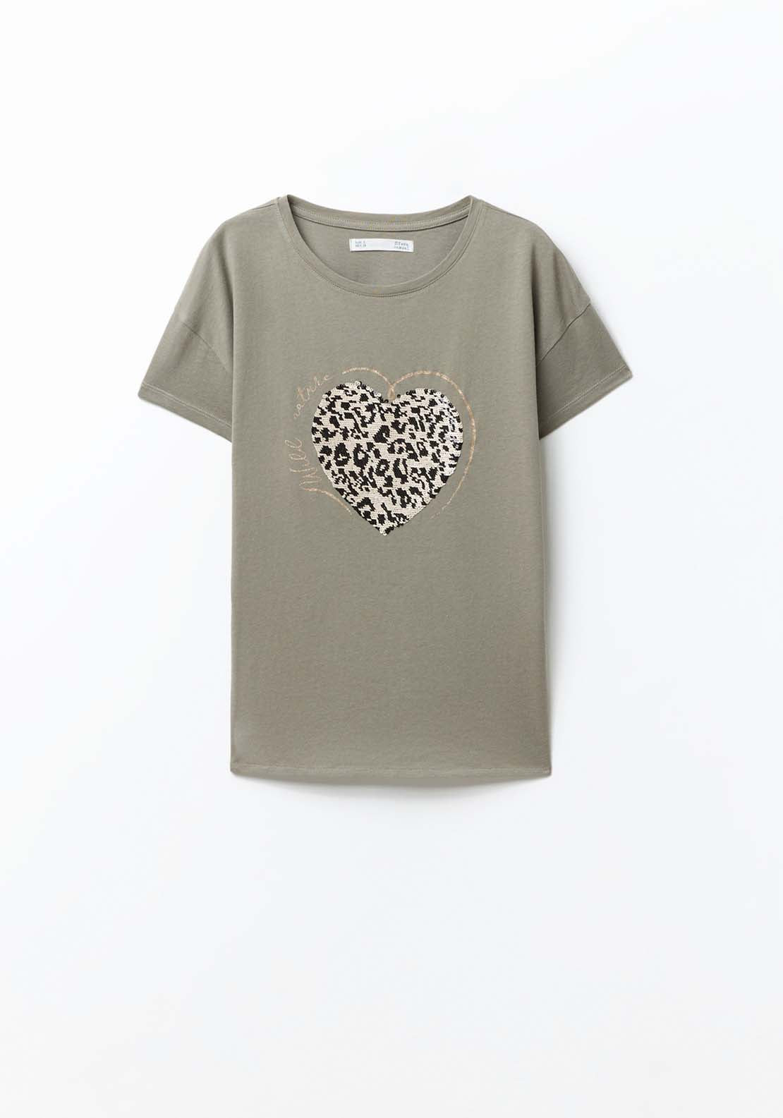 Sfera Short sleeve Sequin T-Shirt - Green 1 Shaws Department Stores