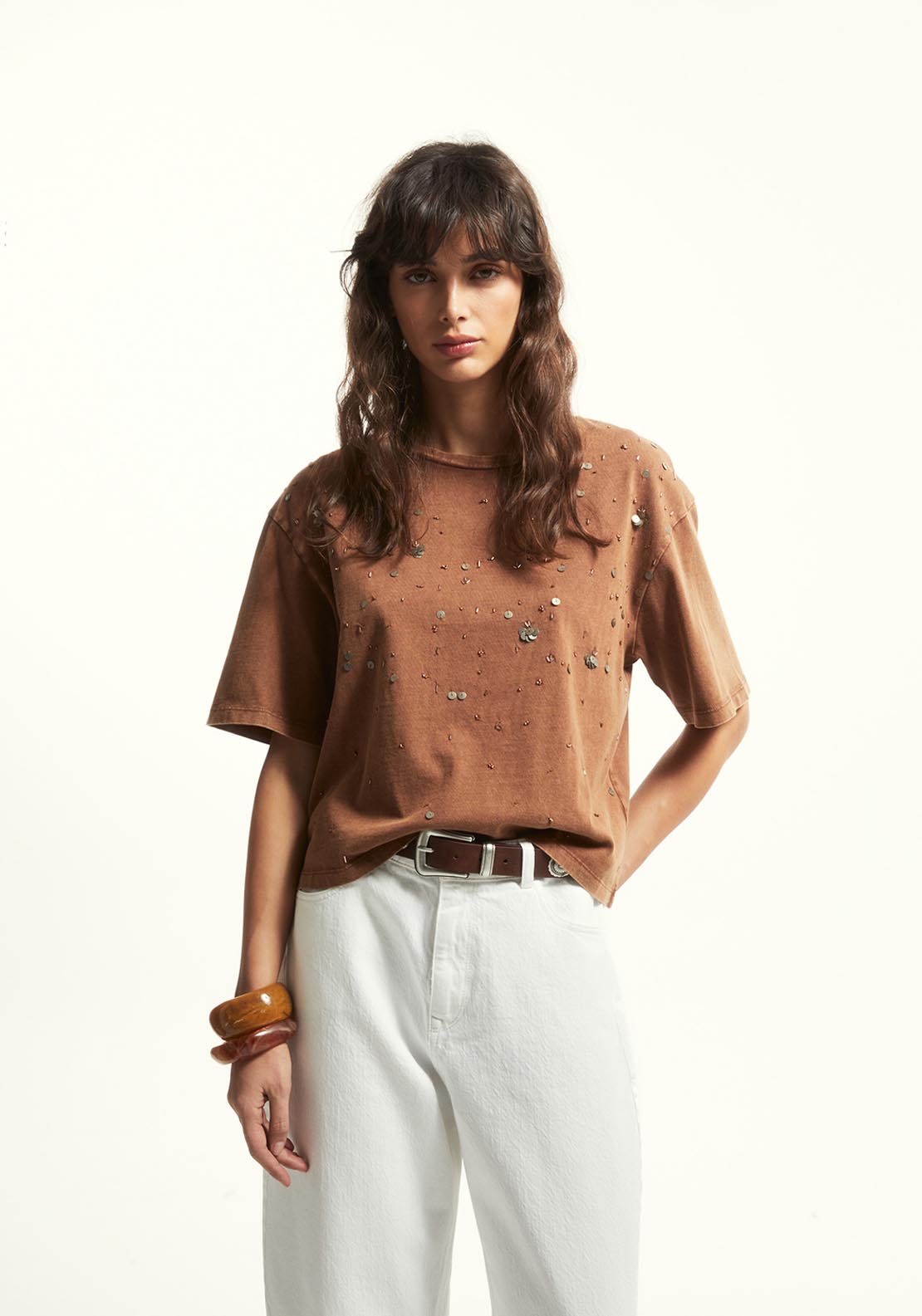 Metallic Appliqué T-Shirt - Orange