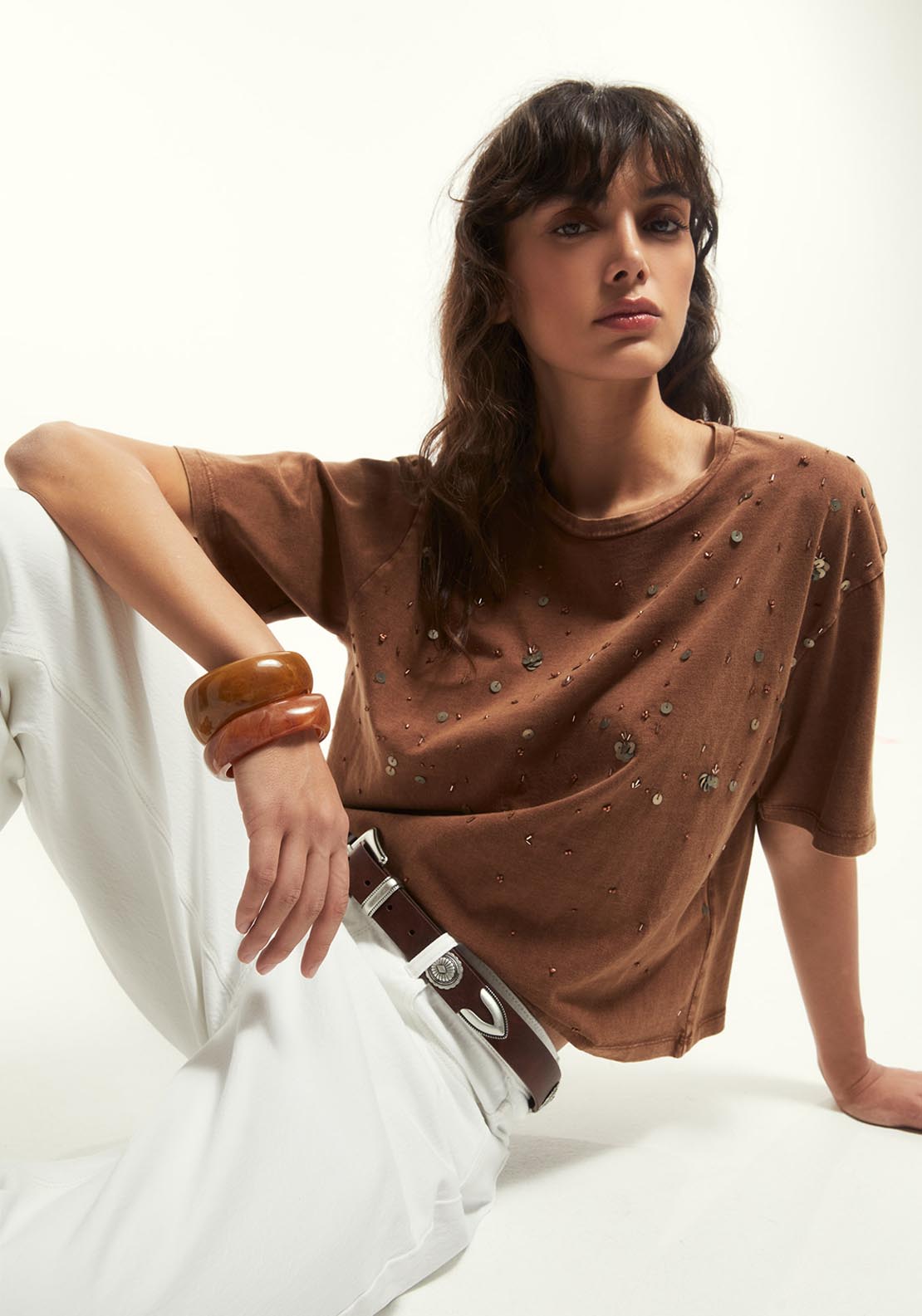 Metallic Appliqué T-Shirt - Orange