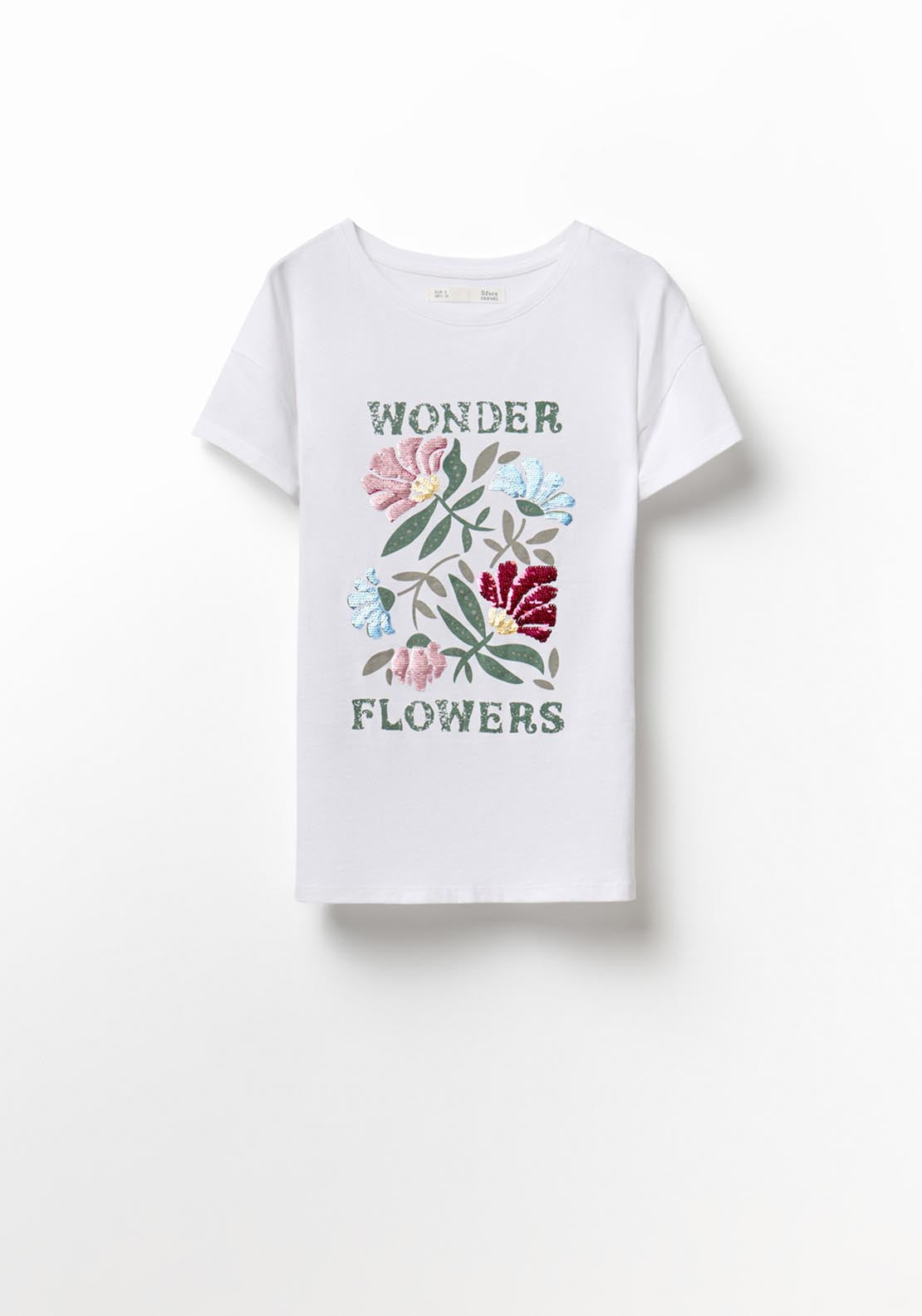 Sequined Flower Print Top - White