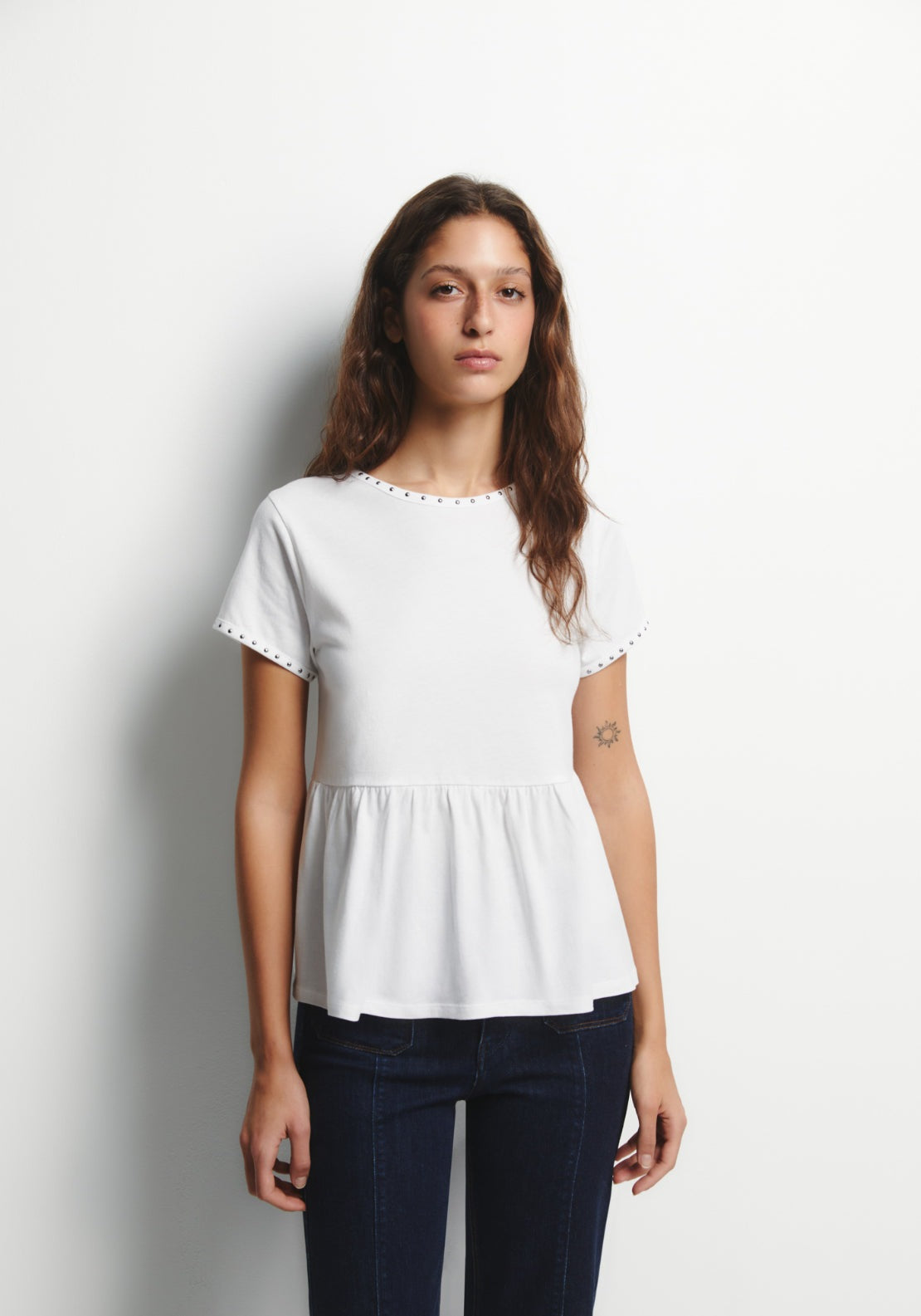 Sfera Stud Detail T-Shirt - White 1 Shaws Department Stores
