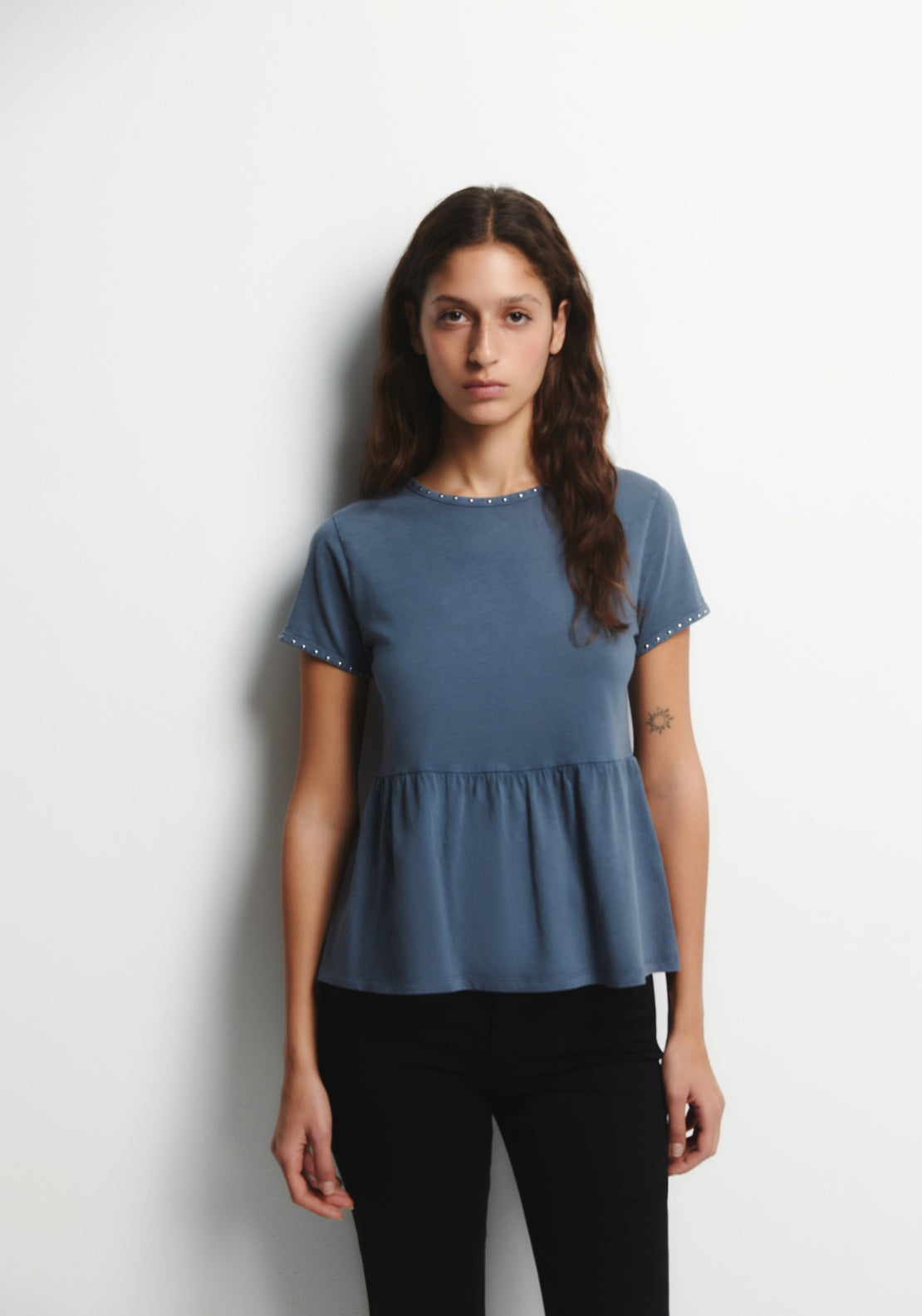 Sfera Stud Detail T-Shirt - Blue 1 Shaws Department Stores