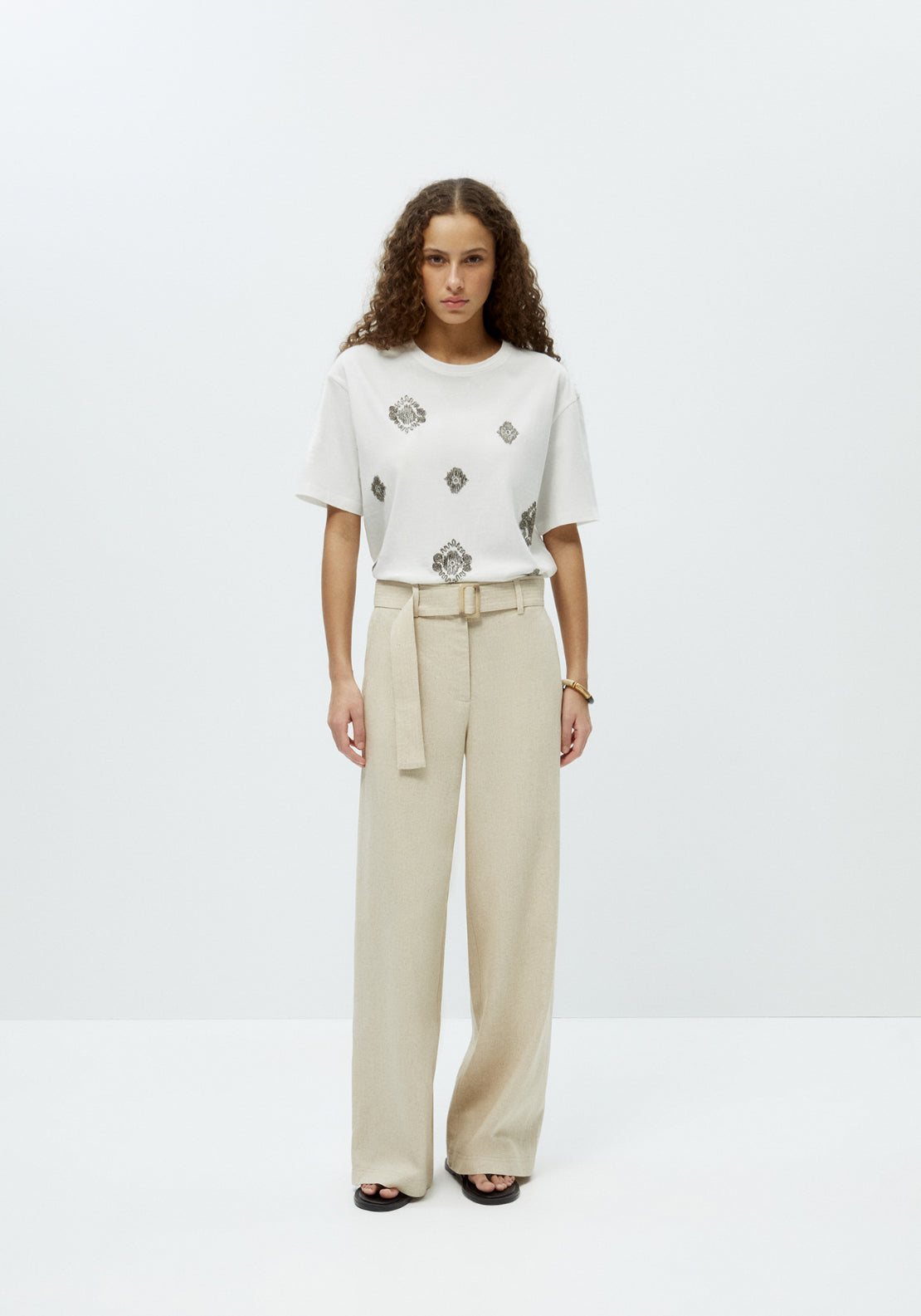 Sparkly Bead Cotton T-Shirt - White