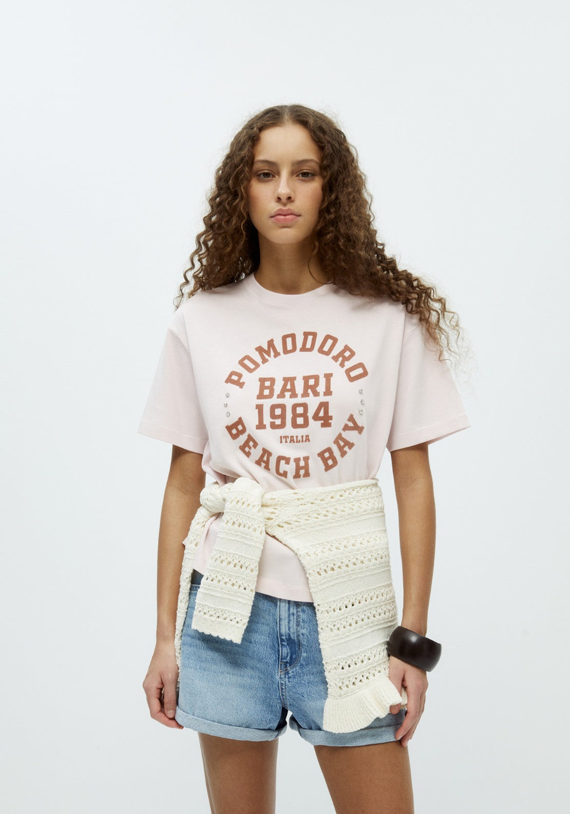 Sparkly Graphic Cotton T-Shirt - Pink