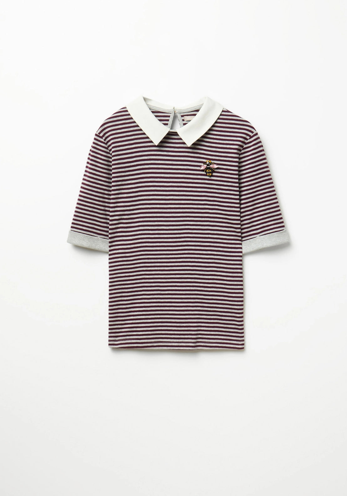 Striped Polo Collar Top - Eggplant