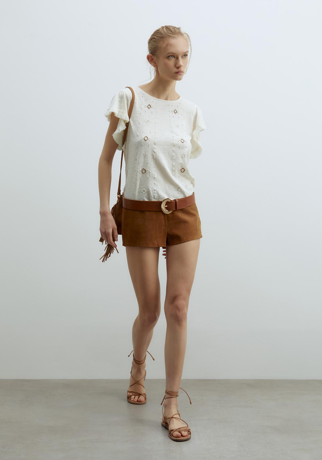 Sfera Fringe Embroidered T-Shirt - White 5 Shaws Department Stores