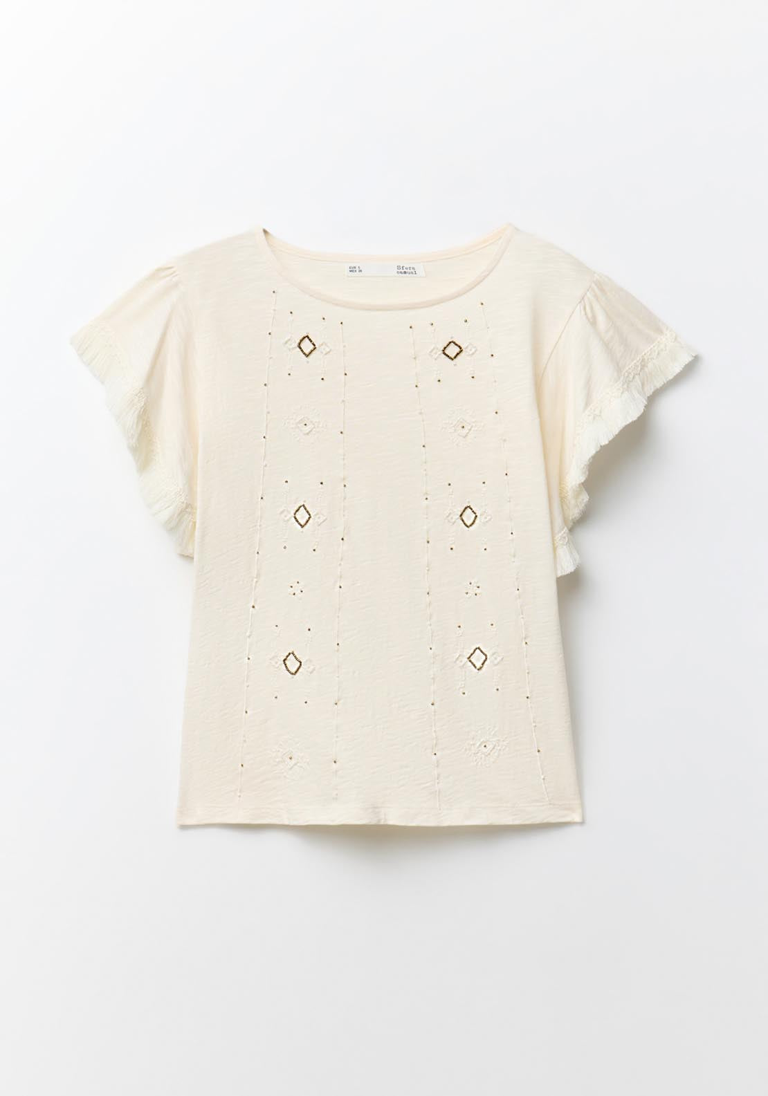 Sfera Fringe Embroidered T-Shirt - White 6 Shaws Department Stores