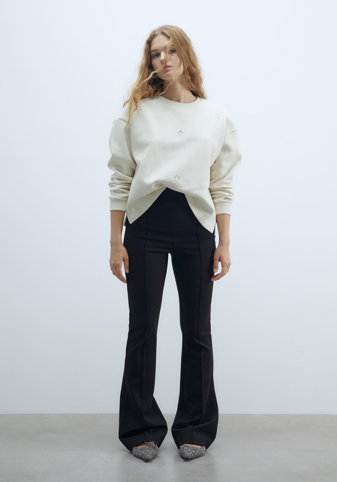 Sfera Mixed-fabric appliqués sweatshirt - Beige 1 Shaws Department Stores