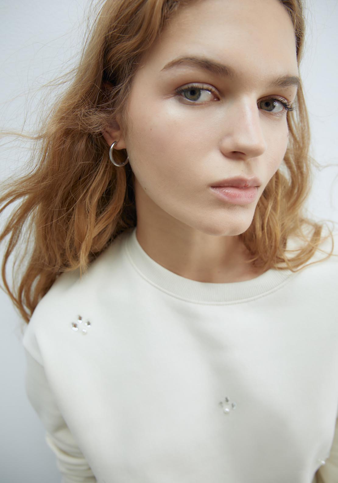 Sfera Mixed-fabric appliqués sweatshirt - Beige 4 Shaws Department Stores