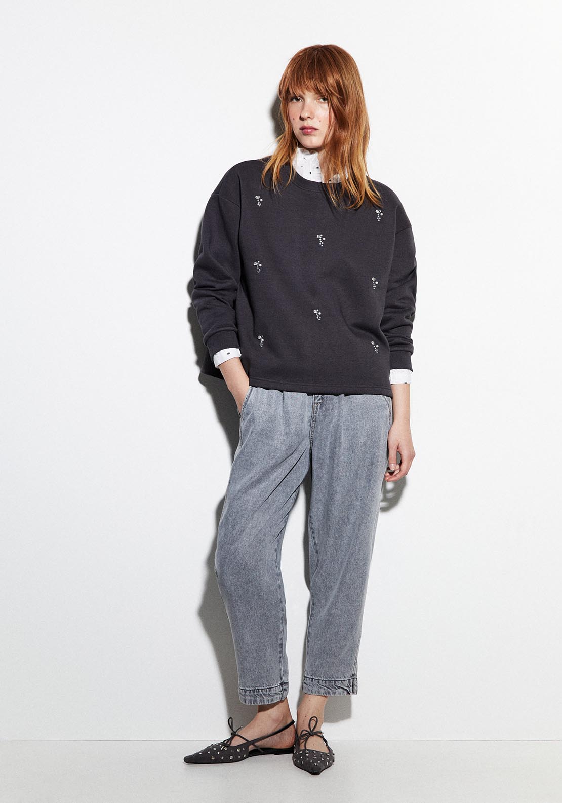 Sfera Mixed-fabric appliqués sweatshirt - Lead 4 Shaws Department Stores