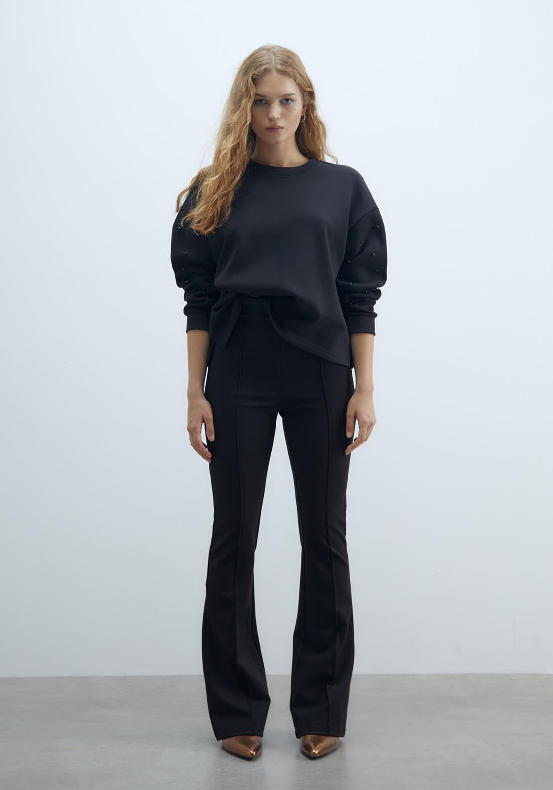 Sfera Mixed-fabric appliqués sweatshirt - Black 2 Shaws Department Stores