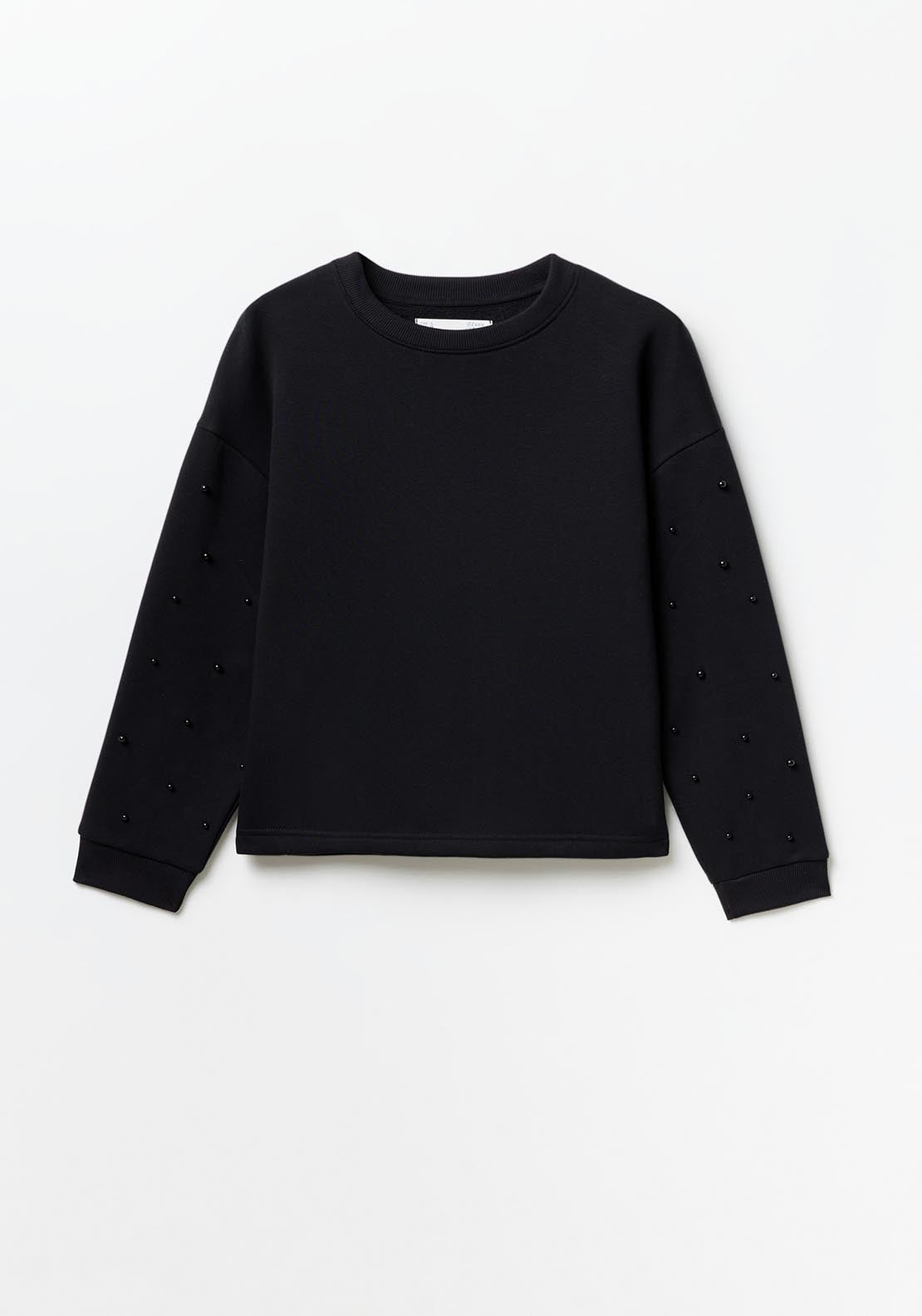 Sfera Mixed-fabric appliqués sweatshirt - Black 6 Shaws Department Stores