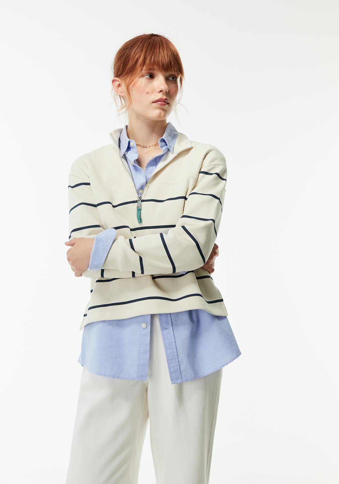 Sfera Zipped high-neck sweatshirt - Beige 1 Shaws Department Stores