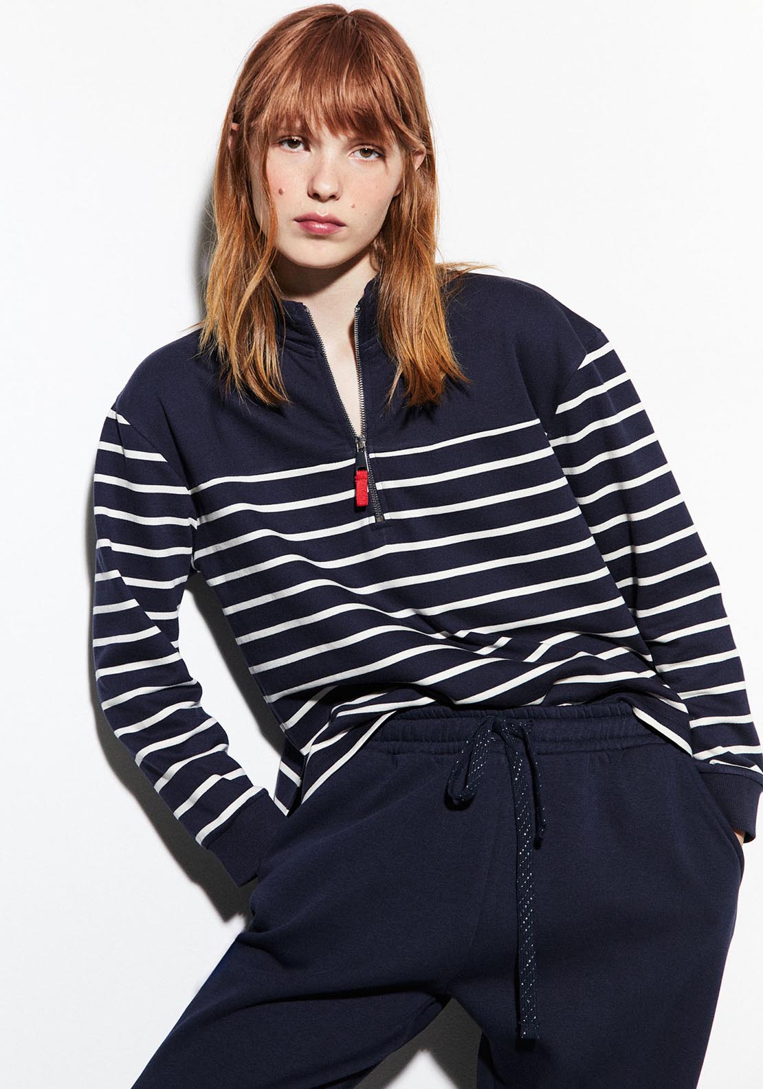 Sfera Zipped high-neck sweatshirt - Navy 1 Shaws Department Stores