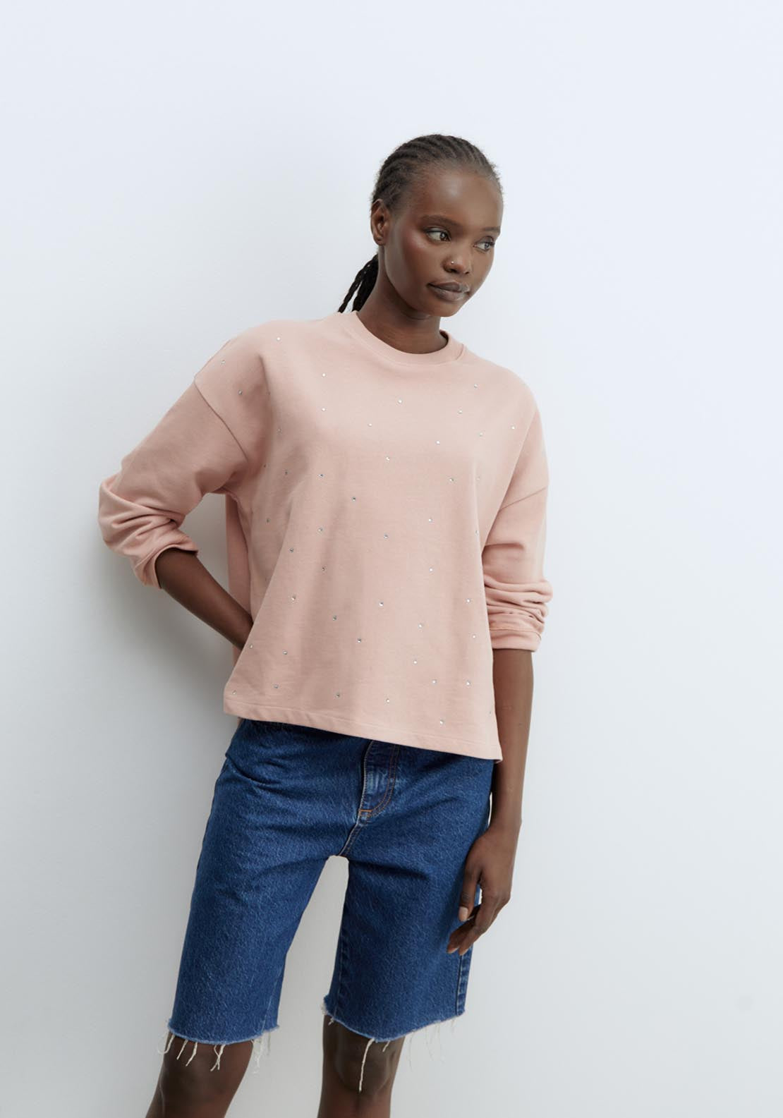 Sfera Sweatshirt With Diamanté Detail - Pink 1 Shaws Department Stores