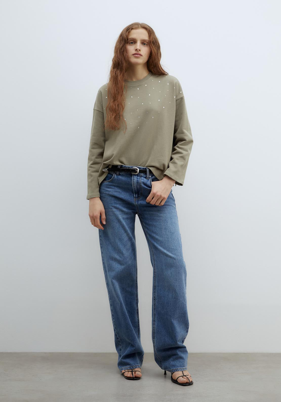 Sfera Diamanté faded-effect sweatshirt - Green 1 Shaws Department Stores