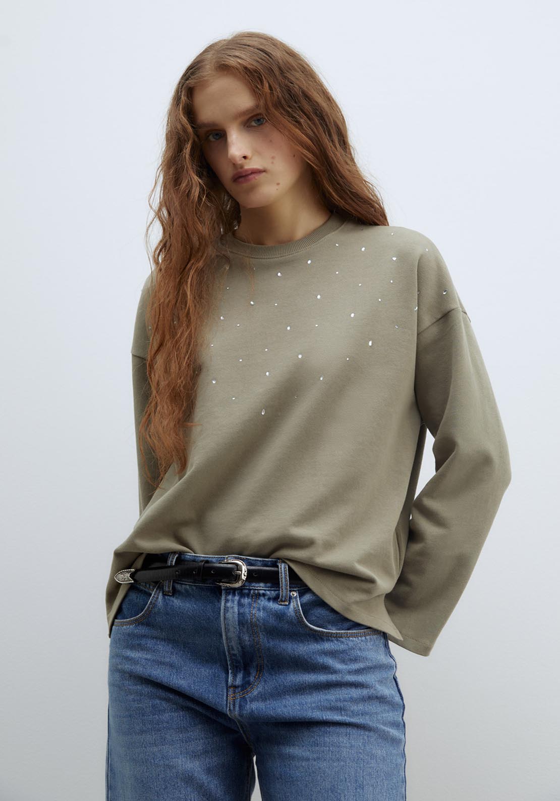 Sfera Diamanté faded-effect sweatshirt - Green 2 Shaws Department Stores
