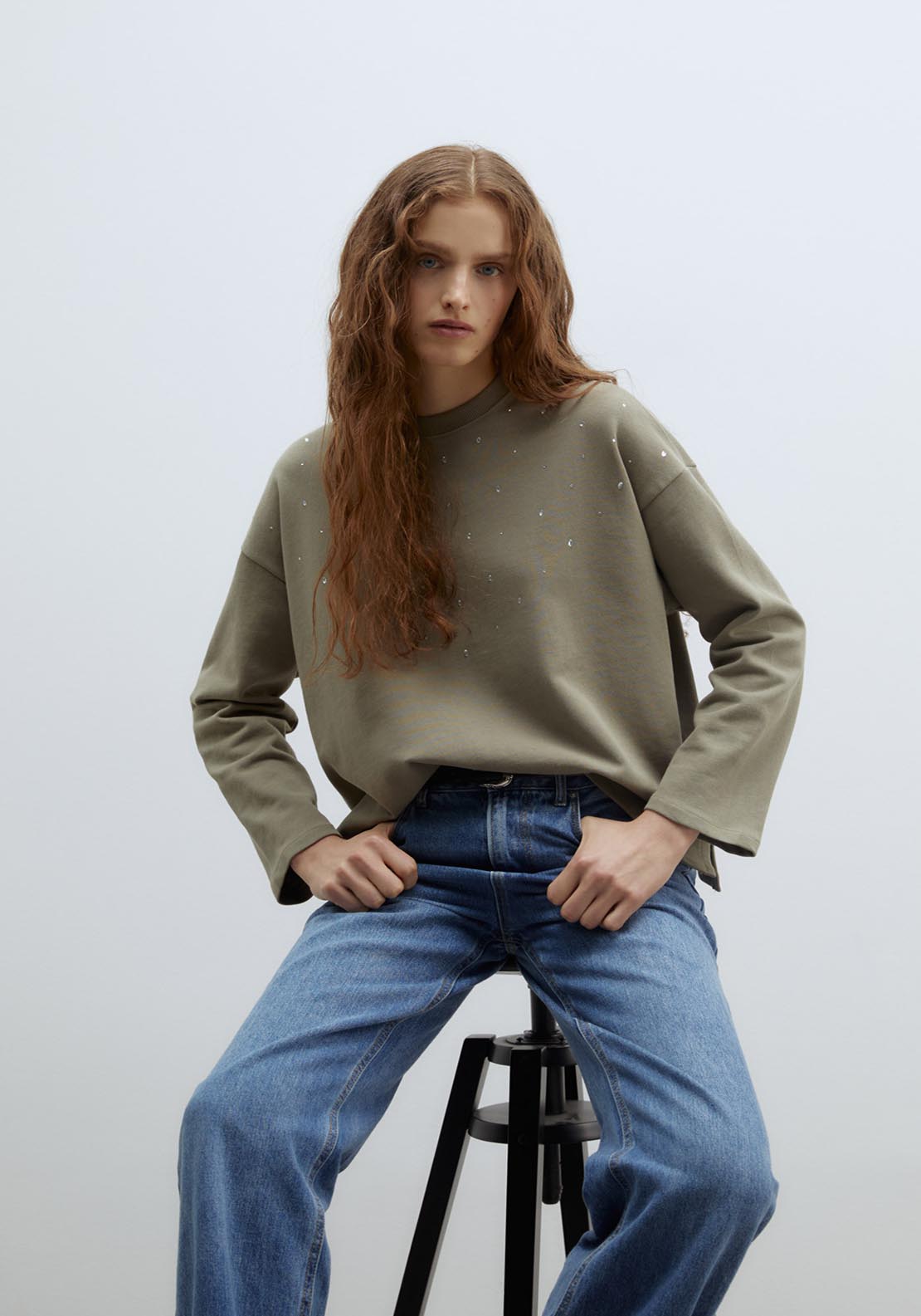 Sfera Diamanté faded-effect sweatshirt - Green 3 Shaws Department Stores