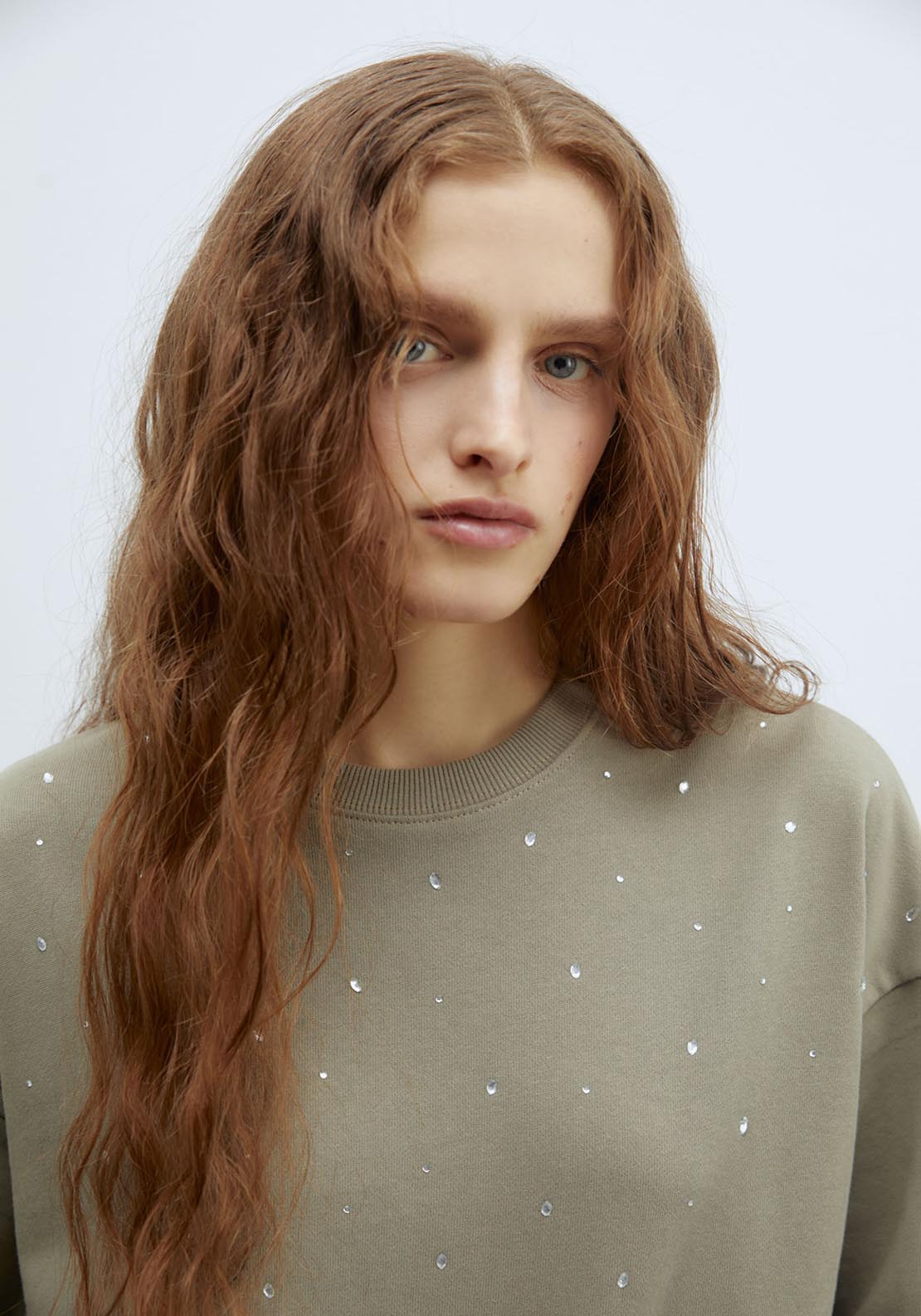 Sfera Diamanté faded-effect sweatshirt - Green 5 Shaws Department Stores