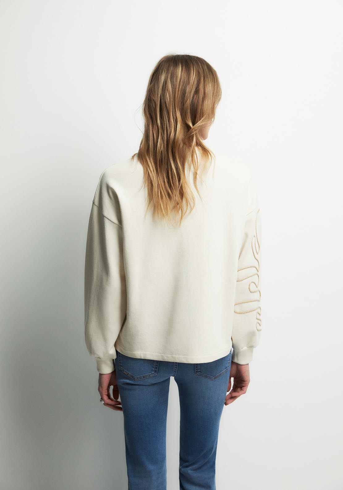 Cord Embroidery Sweatshirt - Beige
