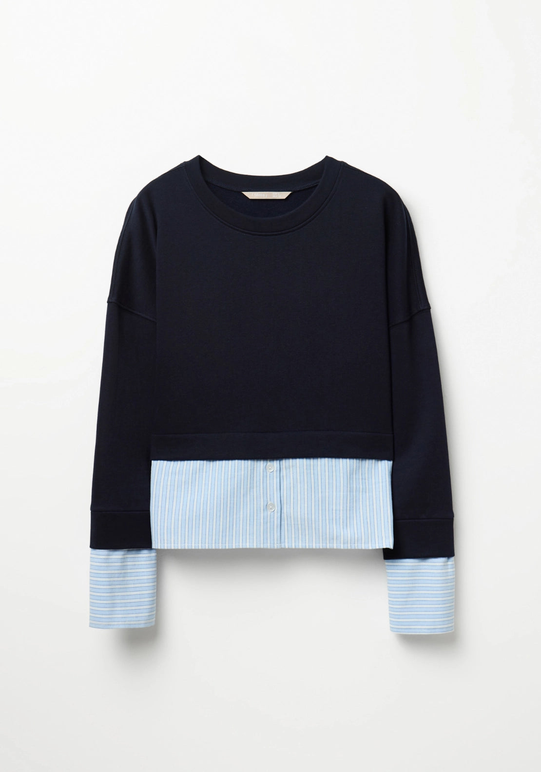 Striped Contrast Hem Sweatshirt - Blue