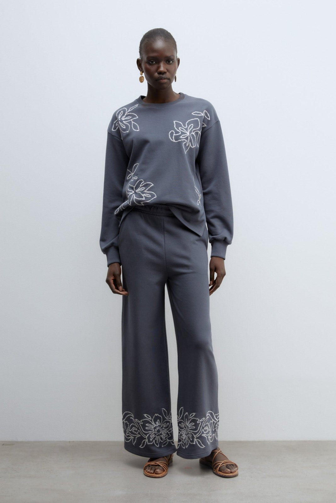 Sfera Embroidered trousers - Lead 1 Shaws Department Stores