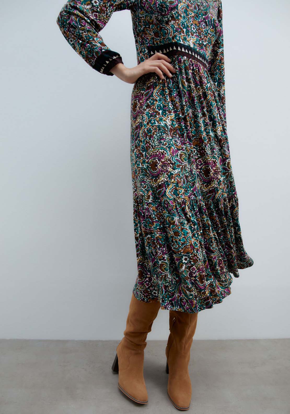 Sfera Funnel Neck Viscose Dress - Green Acid 3 Shaws Department Stores