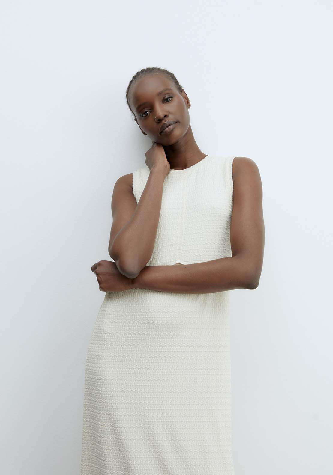Loose Fit Textured Dress - White
